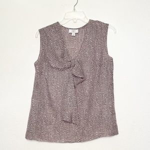 LOFT Sleeveless V Neck Bow Blouse Gray White Medium Petite